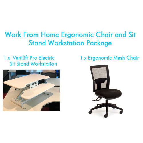 Work From Home Ergonomic Chair & Sit Stand Workstation Package